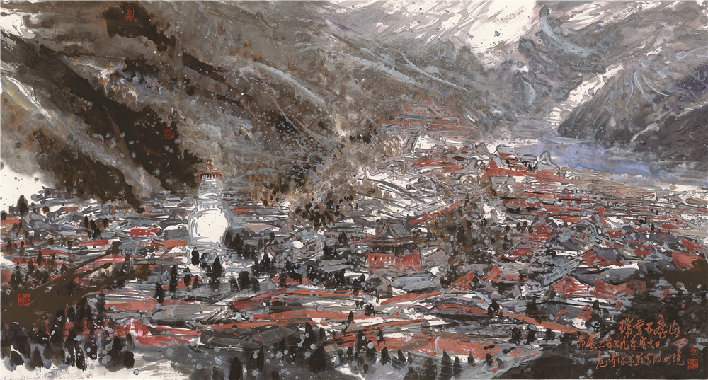 瑞雪五台山，纸本彩墨，97x180cm，2015年，聂危谷.jpg